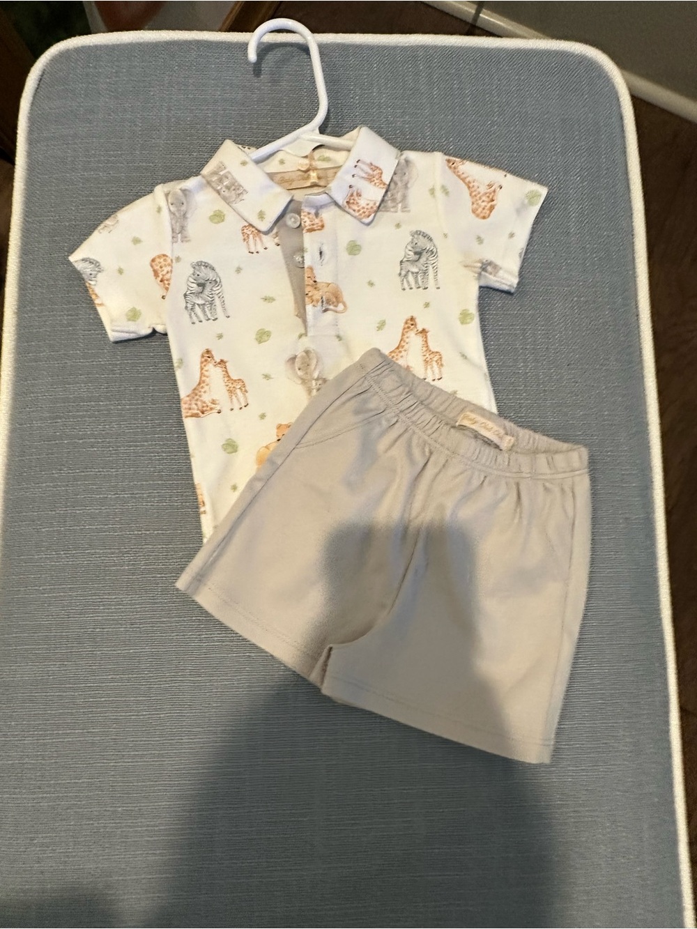 Neutral Safari Print Polo & Shorts Matching Set for Kids